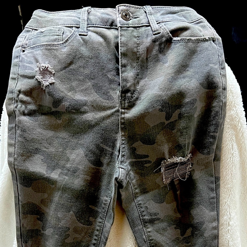 High Rise Camo Skinny Jeans